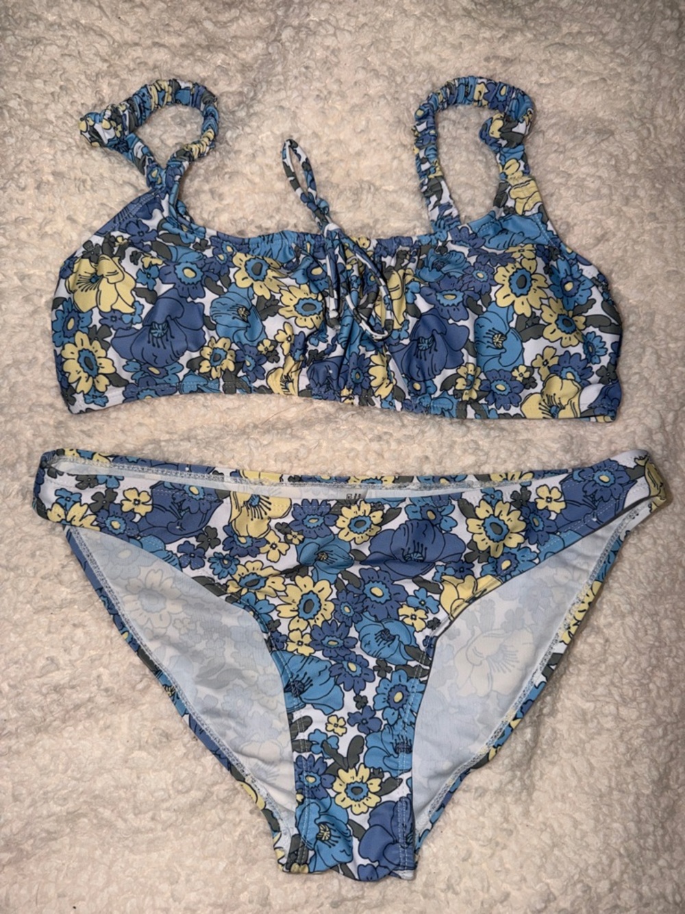 SHEIN Blue Yellow Floral Two-Piece Bikini